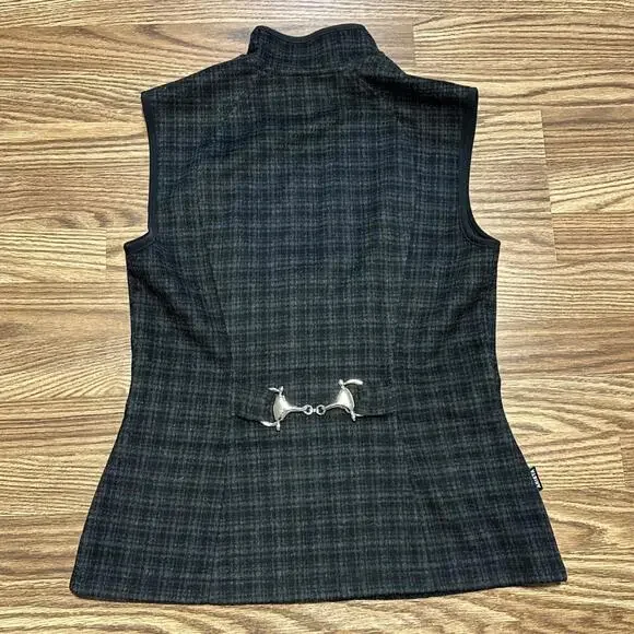 Arista Women’s Equestrian Riding Vest Black Gray Plaid Wool Size M Buckle - Picture 2 of 9